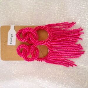 J Crew Seed Bead Pink Fringe Post Back Earrings